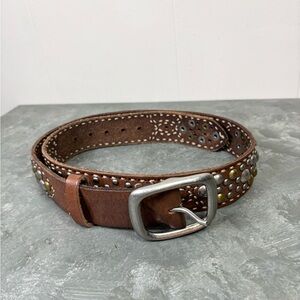 Genuine leather brown studden western big buckle belt size M womens